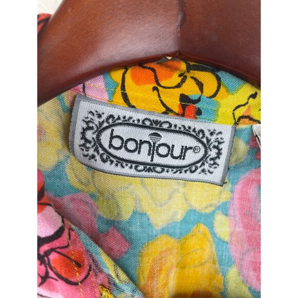 Vtg Bonjour Womens Top Sz S Button Up Floral Maximalist Colorful Wacky Artsy - Picture 2 of 9